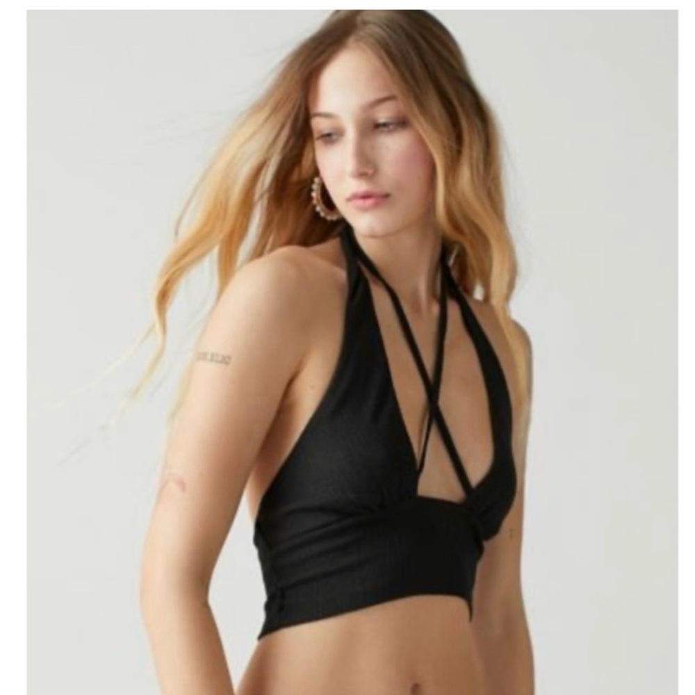 Urban Outfitters Valeria Black Halter Crop Top New With Tag Sz XS